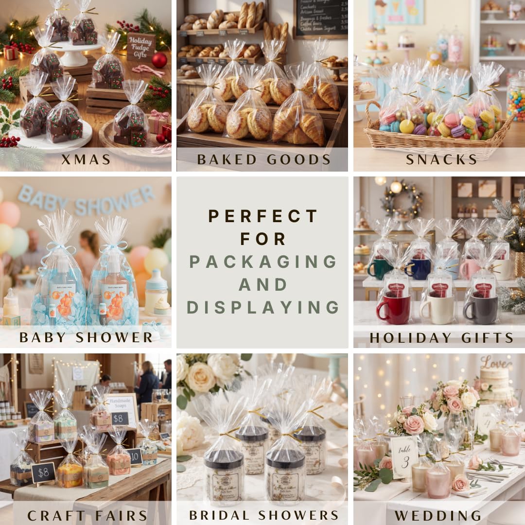 Clear cellophane bags showing contents for treats and gifts