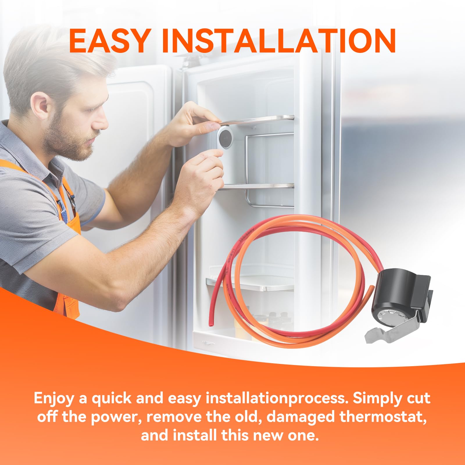 WR50X10108 thermostat with 14in red and 17in orange wires