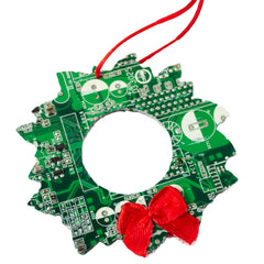 Wreath Circuit Board Christmas Ornament made from real recycled circuit boards