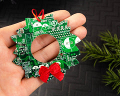 Wreath Circuit Board Christmas Ornament approximately 3 inches wide
