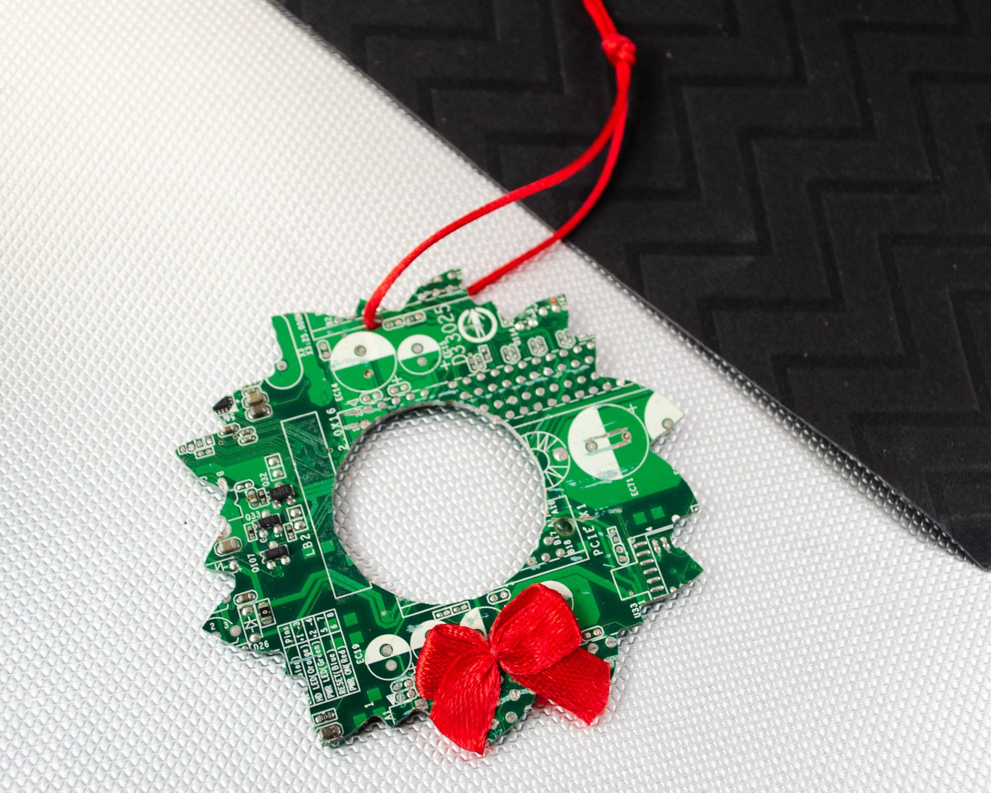 Wreath Circuit Board Christmas Ornament gift boxed handmade in Maryland