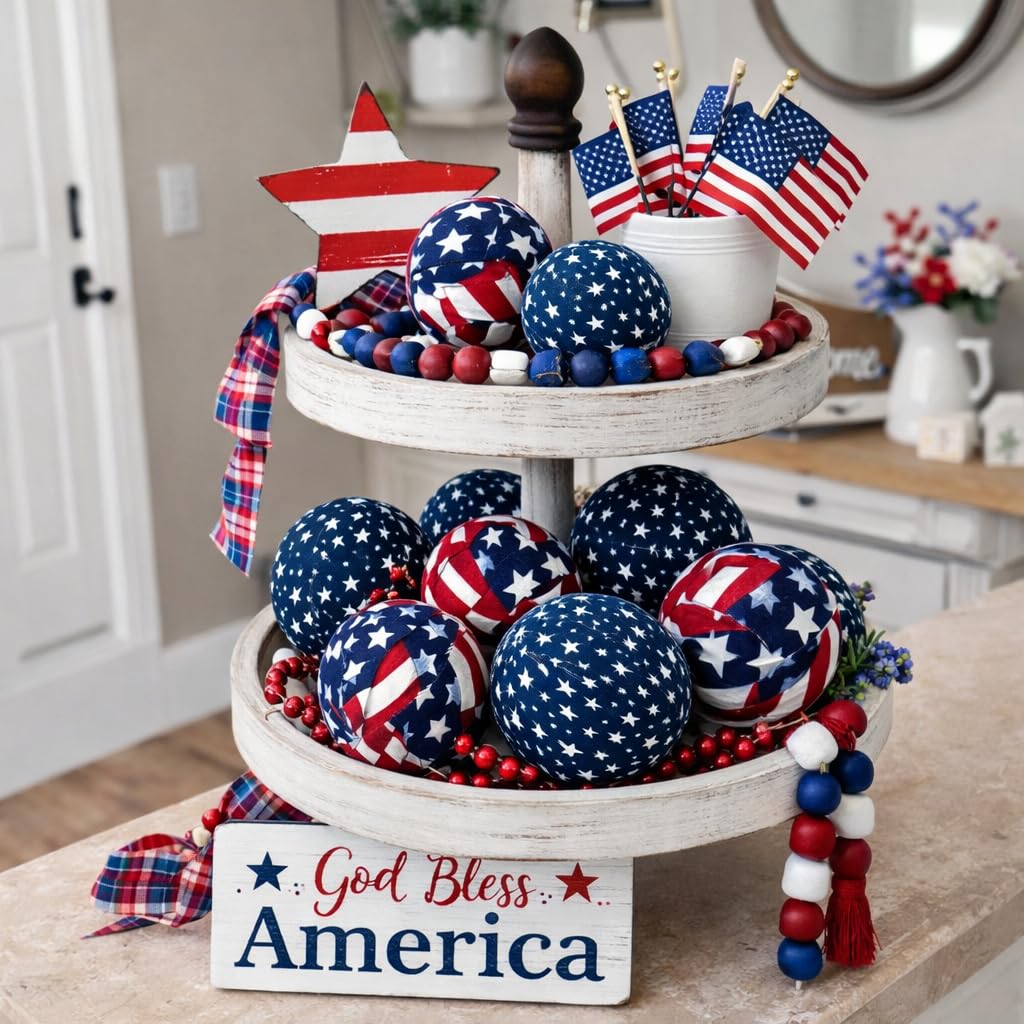 American flag fabric ball for tiered trays