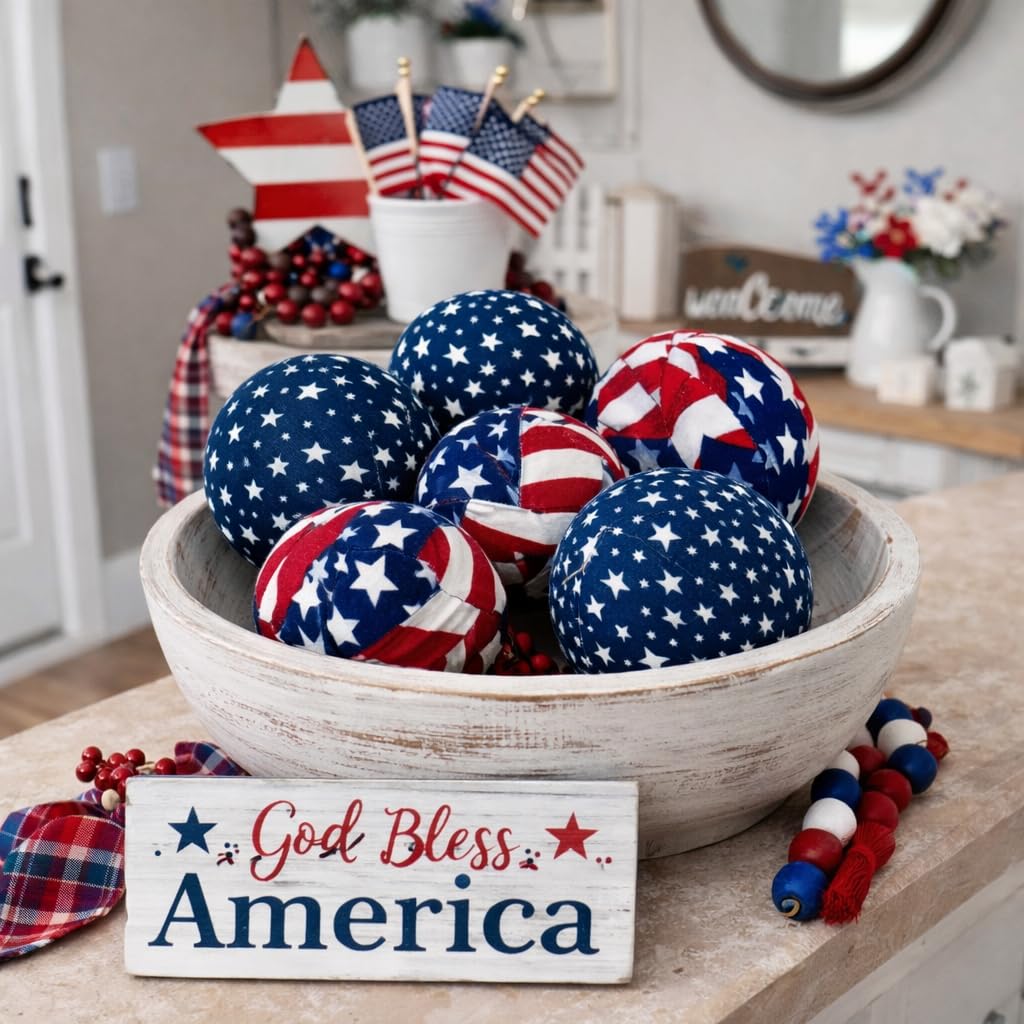 Blue star fabric ball from patriotic set of 6