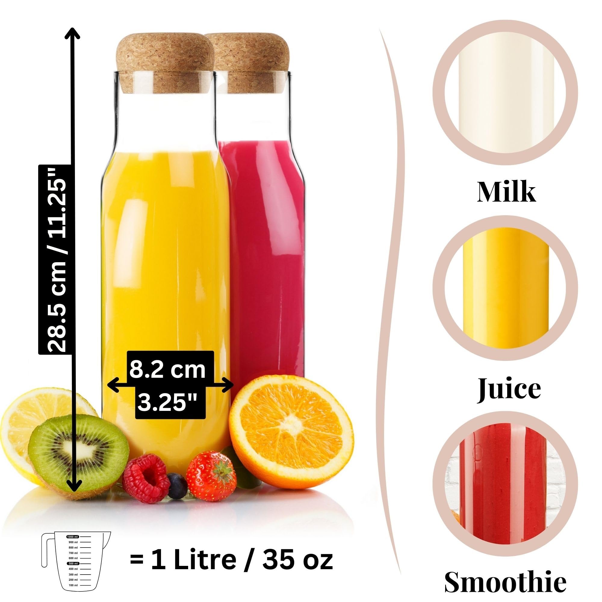 Heat resistant glass pitcher with cork stopper BPA free