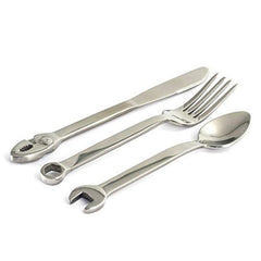 WRENCHWARE large 3-piece silverware set tool fork knife spoon