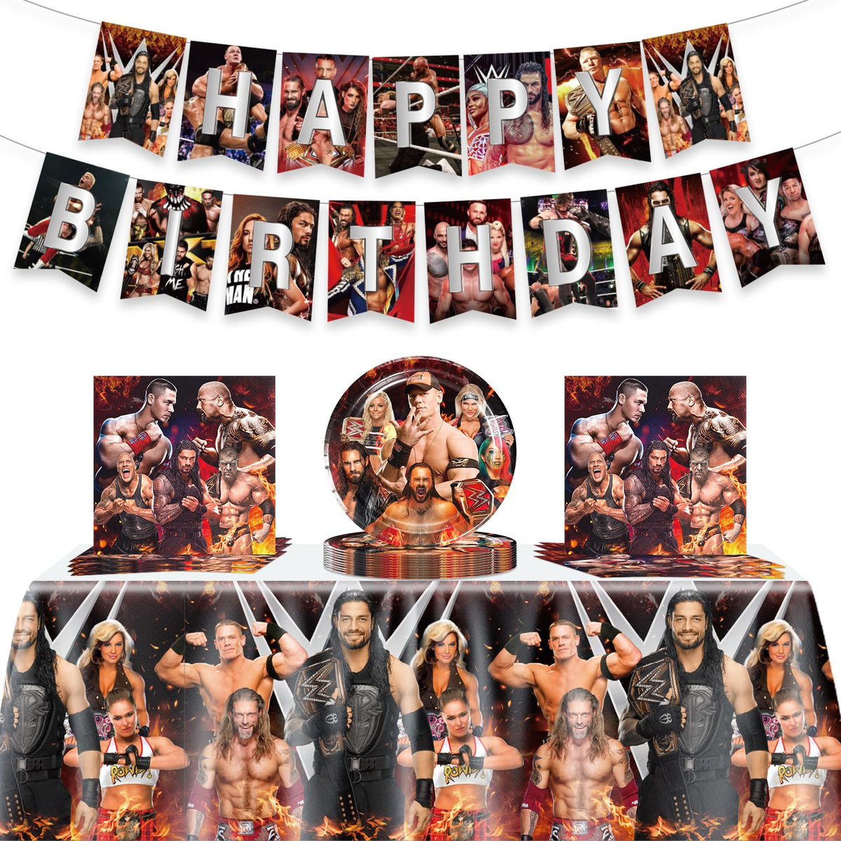 Wrestling Birthday Supplies 42Pcs plates napkins banner tablecloth