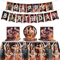 Wrestling Birthday Supplies 42Pcs plates napkins banner tablecloth