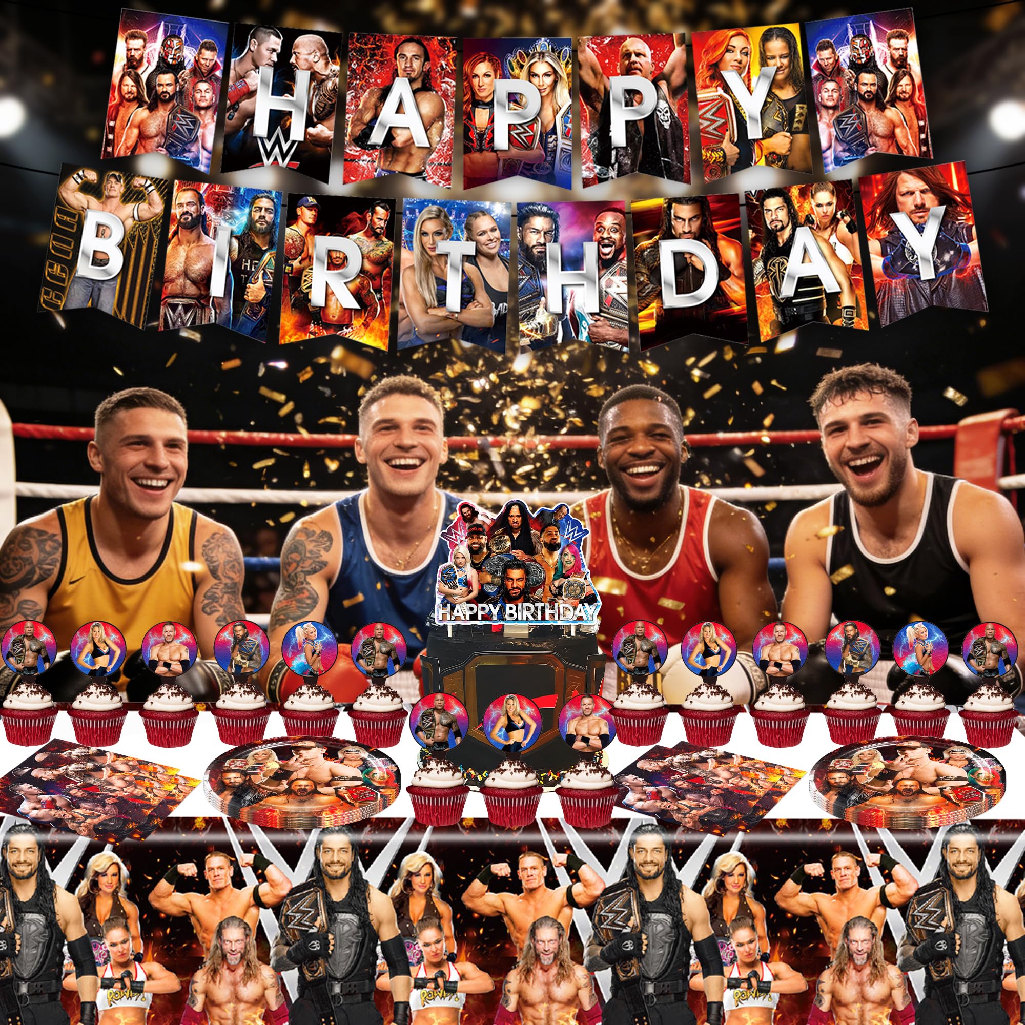 Wrestling Birthday Supplies big cake caps
