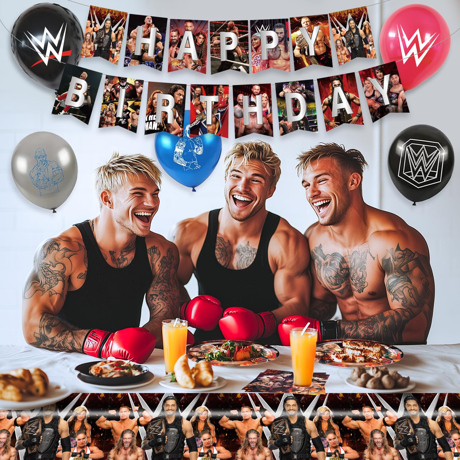 20 plates and 20 napkins in wrestling birthday supplies kit