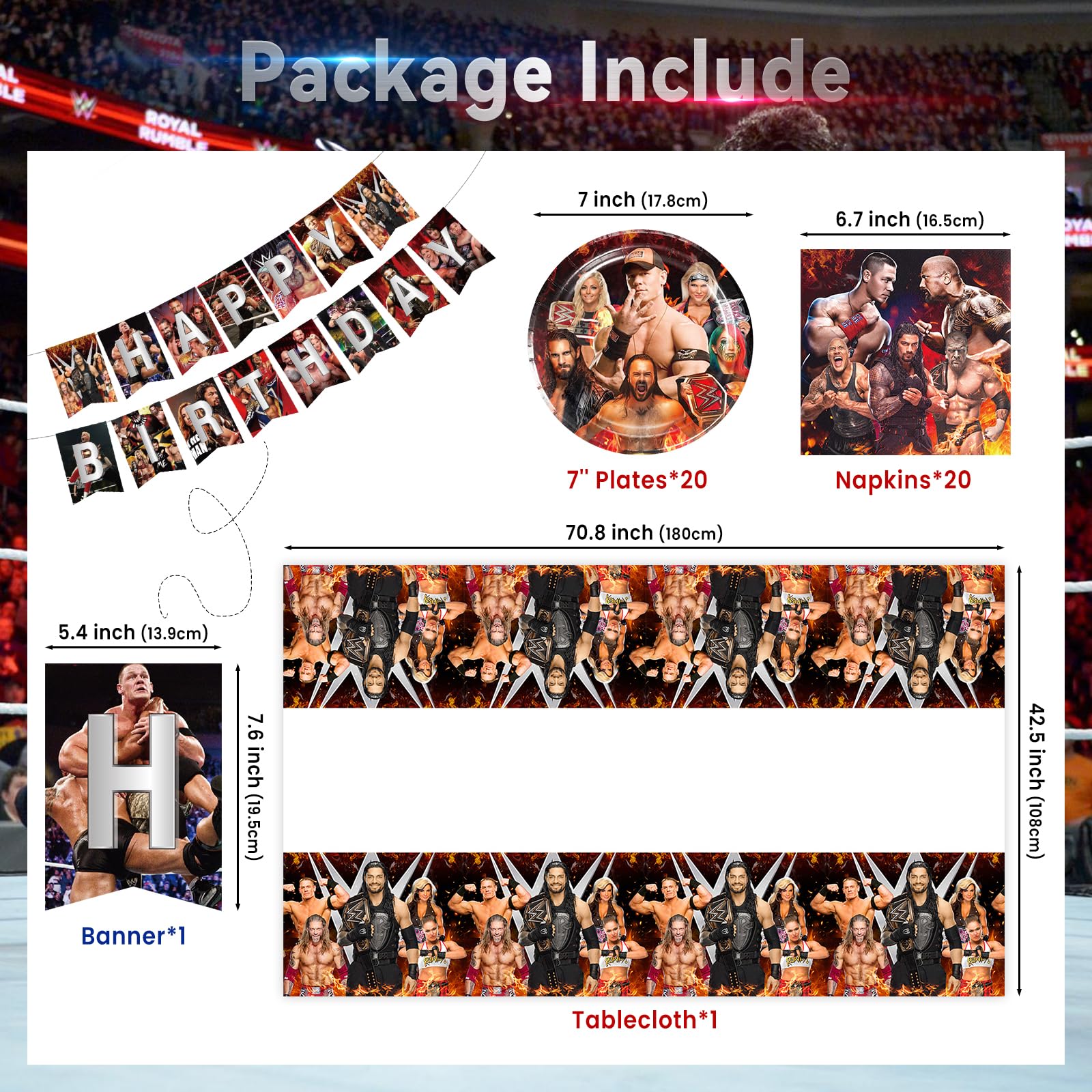 7in plates included in wrestling birthday supplies set