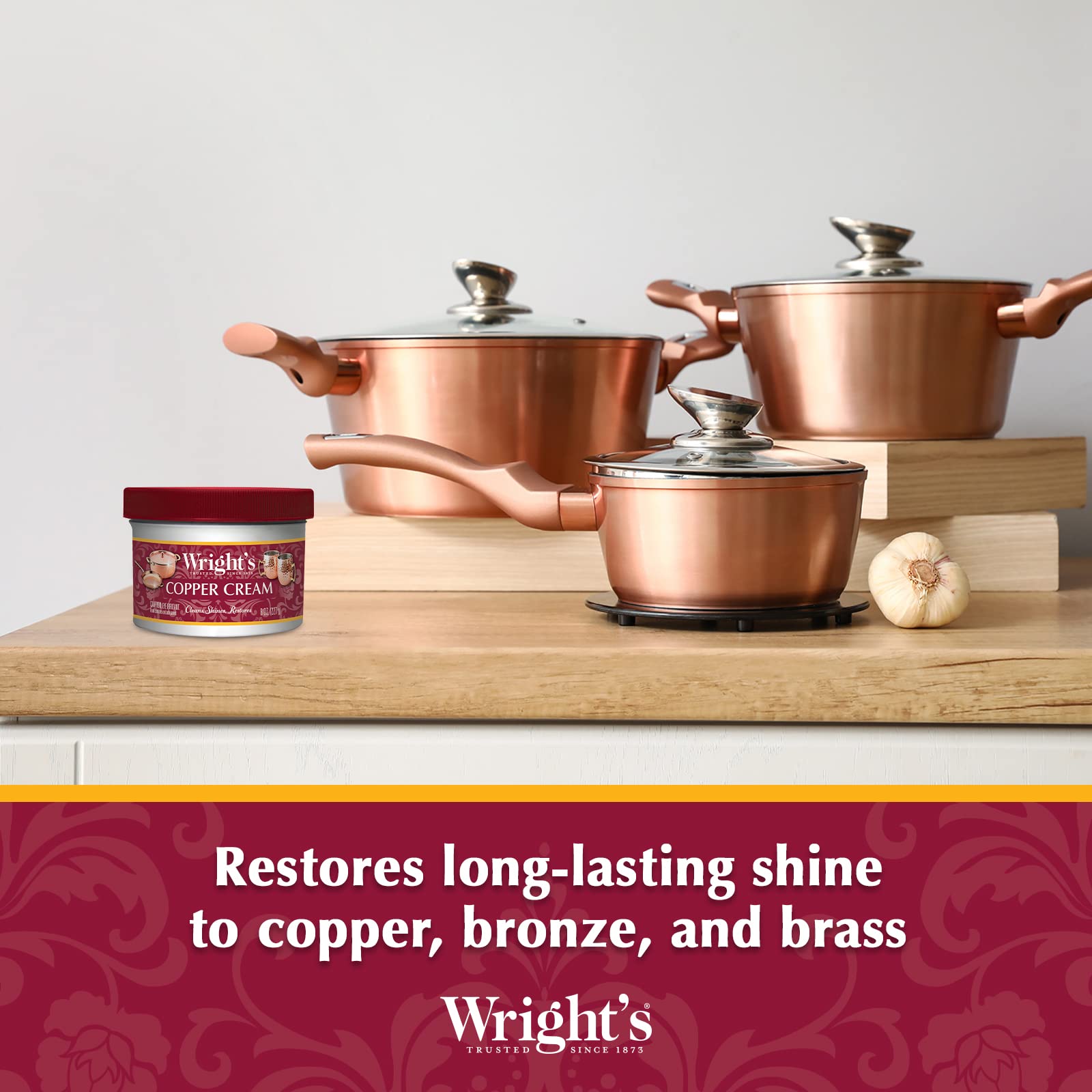 copper pots and sinks treated with cleaner