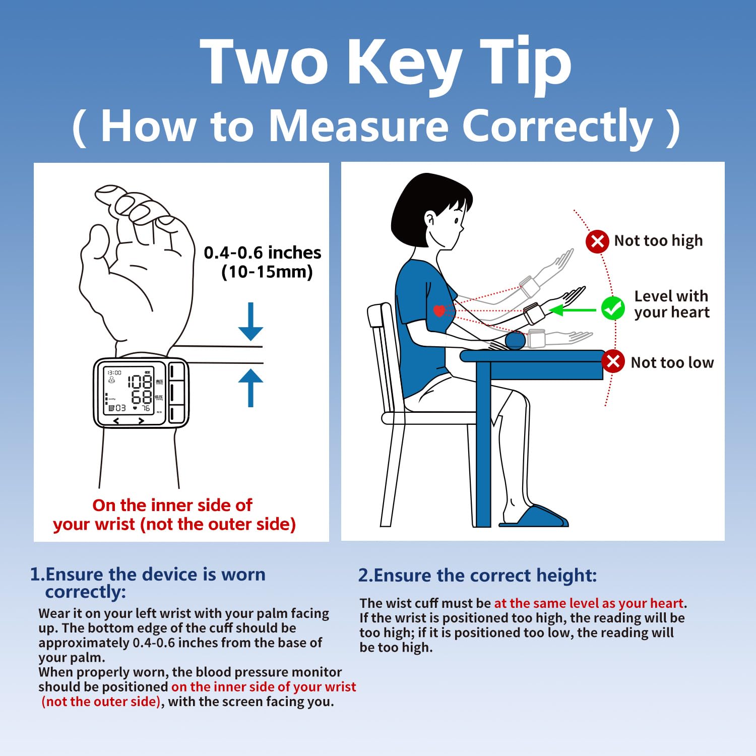 AAA batteries included for Wrist Blood Pressure Monitor