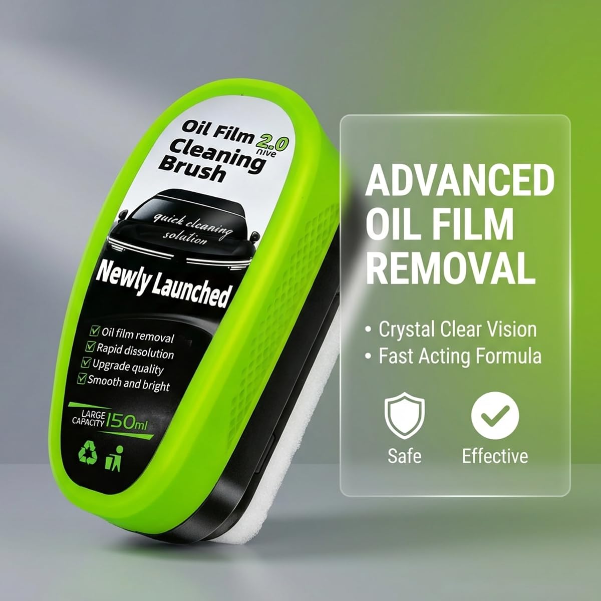 Multi-surface cleaning brush for windshields mirrors and home glass