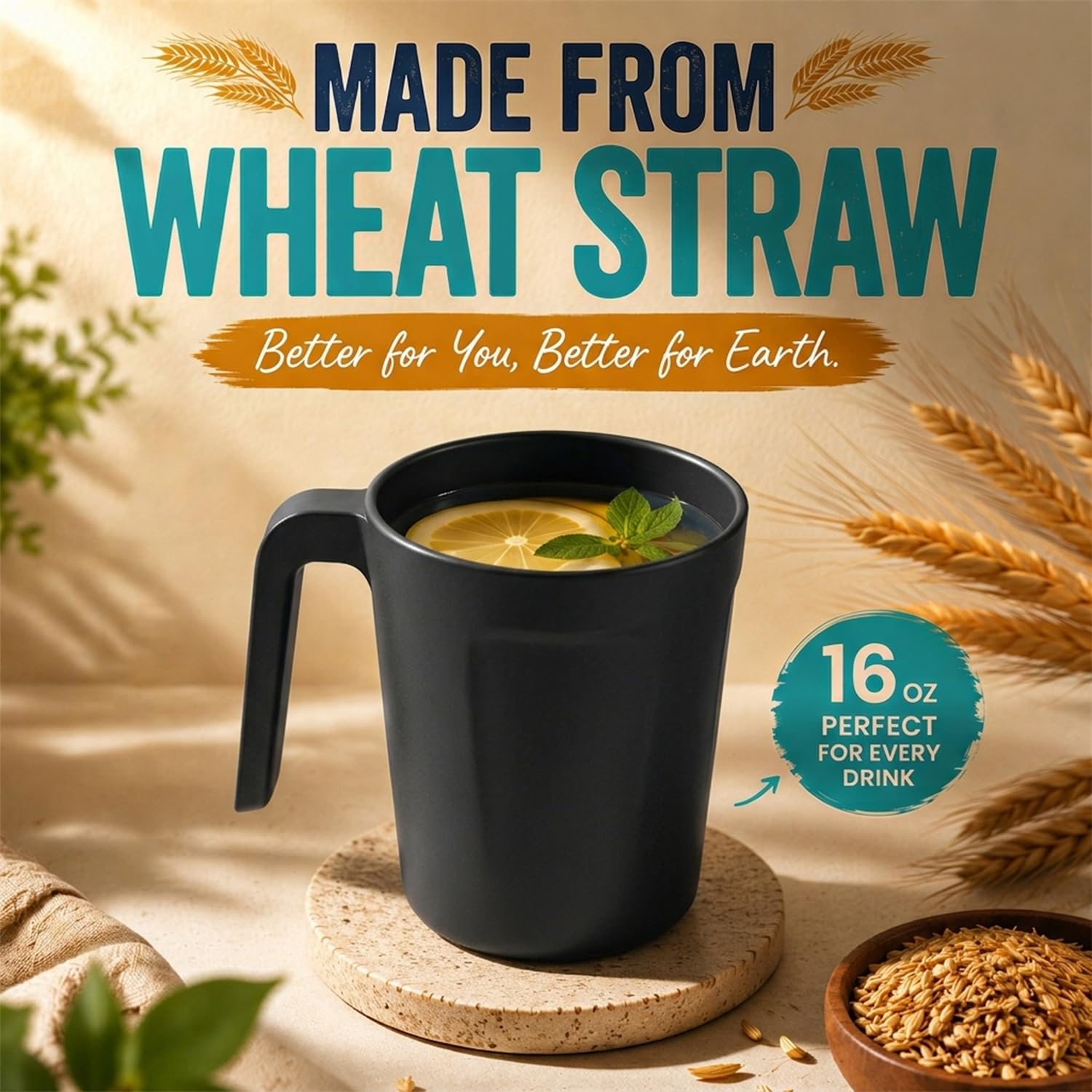 Wrova wheat straw coffee mug 8 oz with handle