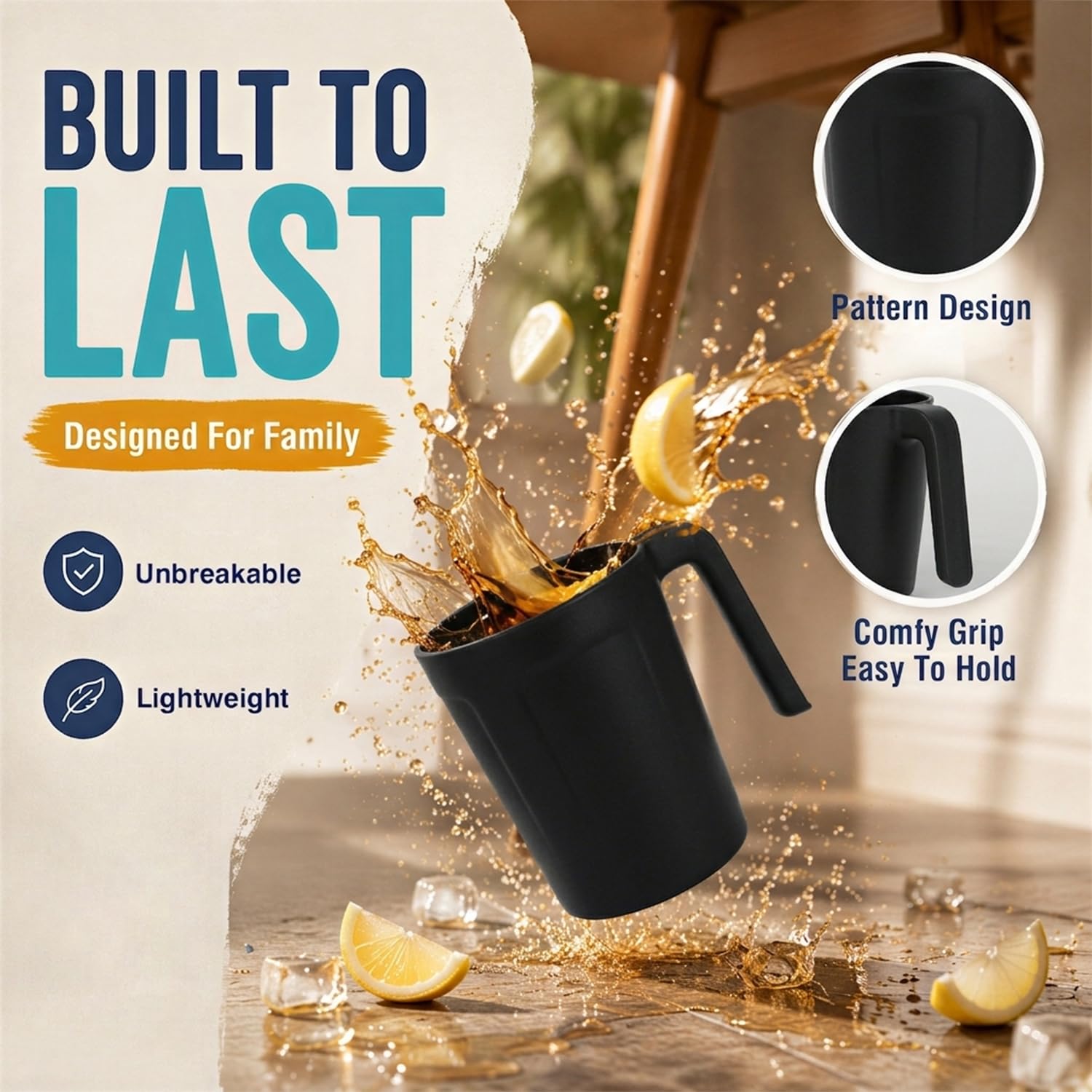 Lightweight break resistant mugs Wrova wheat straw black