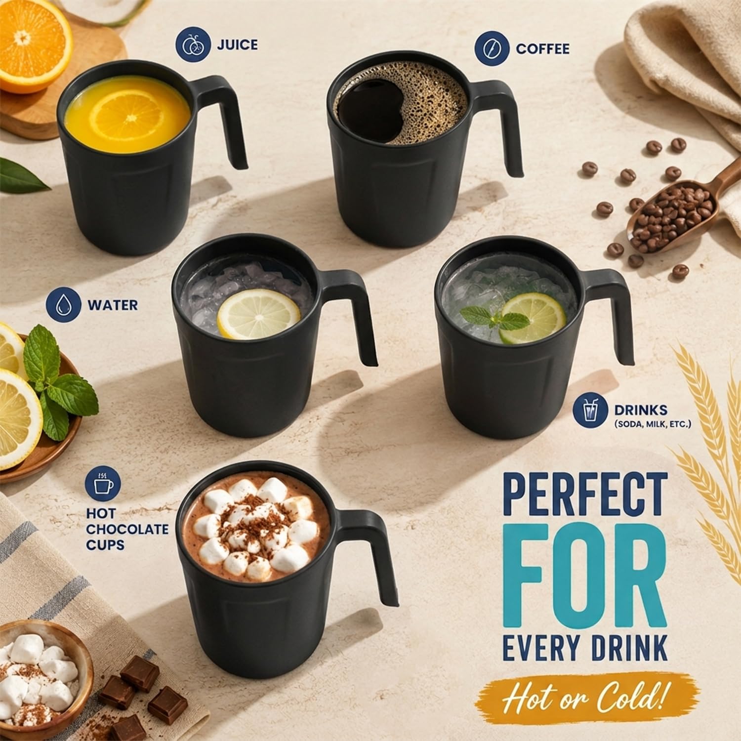 Nestable design Wrova wheat straw coffee mugs set