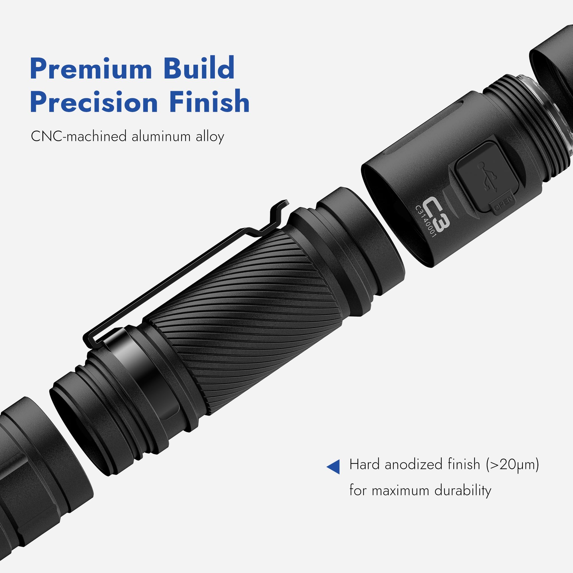 WUBEN C3 IP68 aluminum body for durability