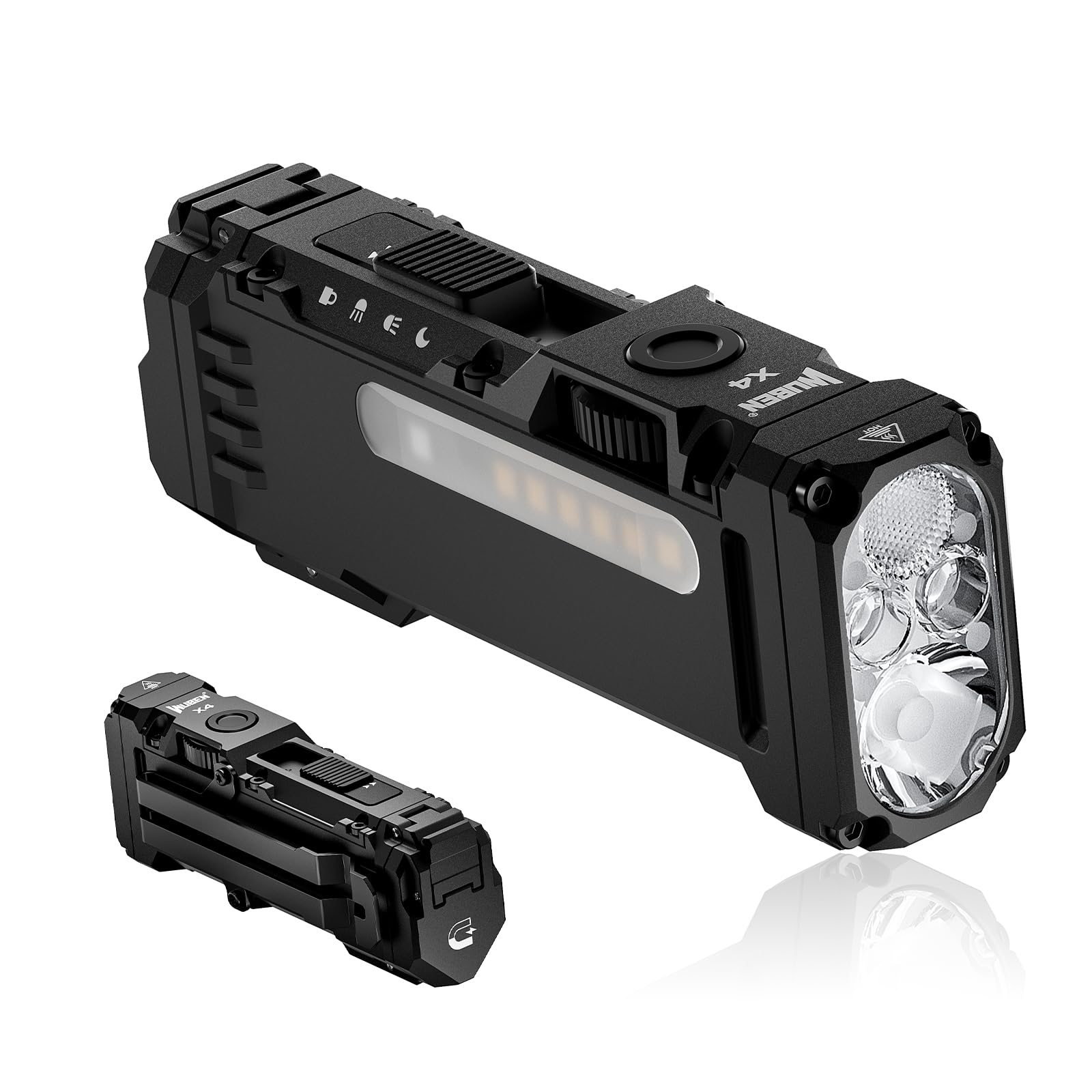 WUBEN X4 flashlight dual light source with main beam and RGB side lights