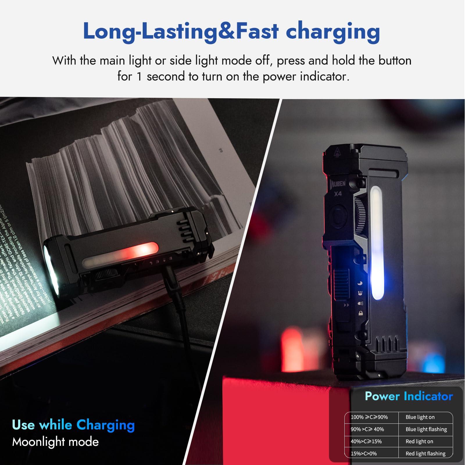 WUBEN X4 tactical tail switch and magnetic tail for hands-free use