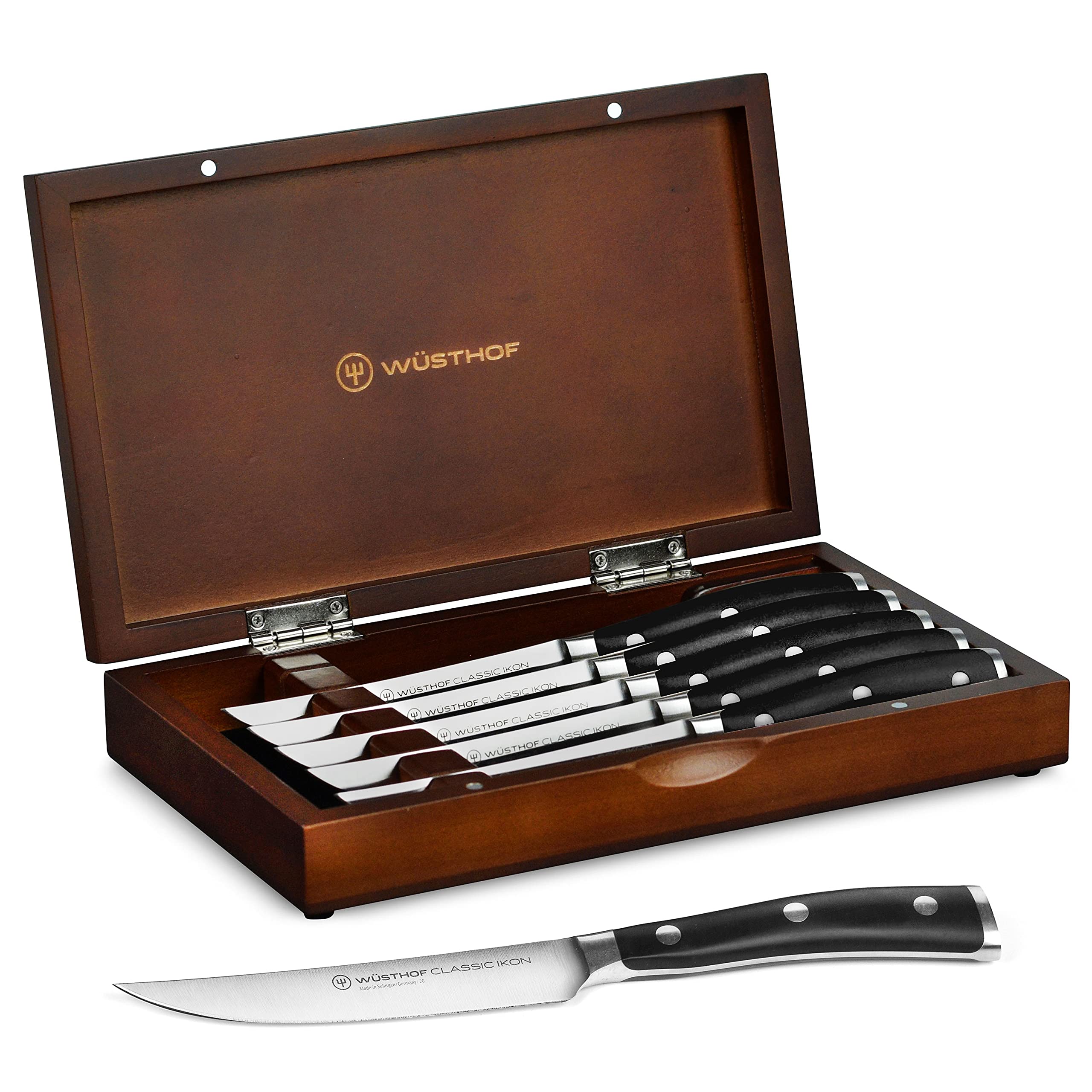 Wusthof Classic Ikon steak knives in wood case