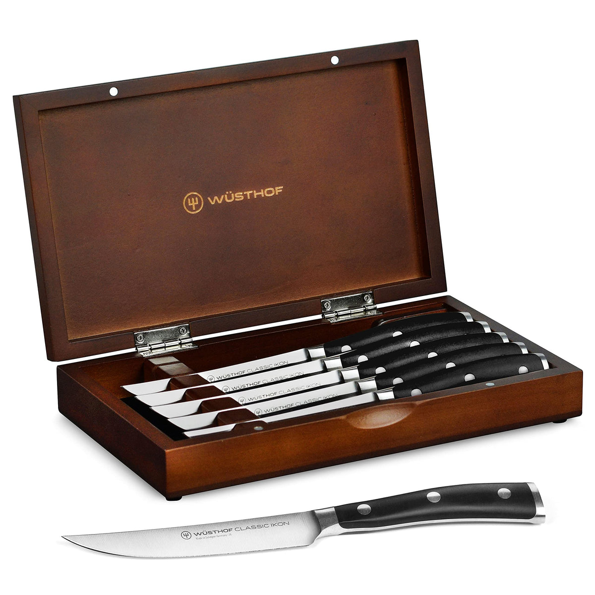 Wusthof Classic Ikon steak knives in wood case