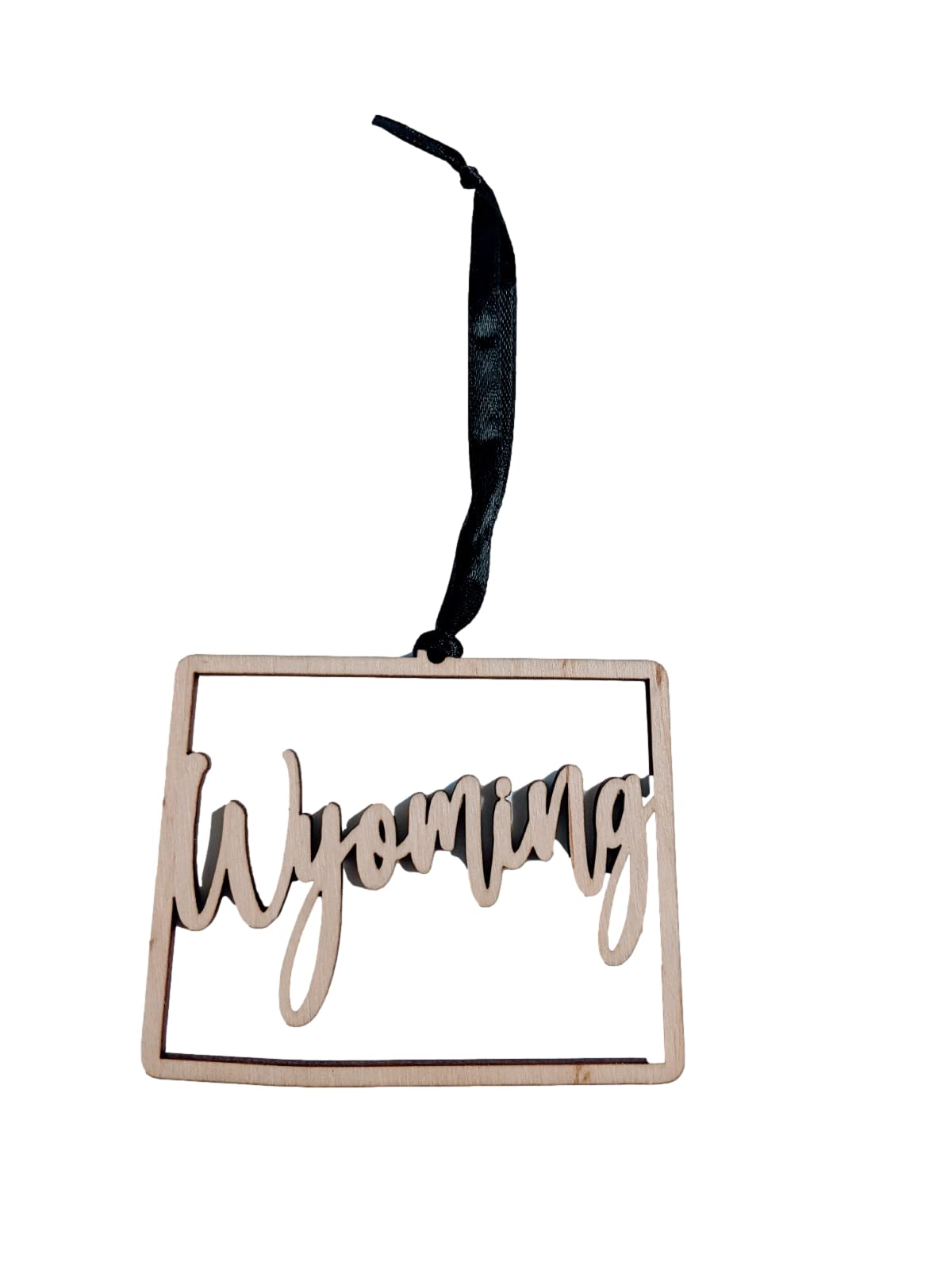Wyoming Christmas Ornament rustic wood state shape with ribbon