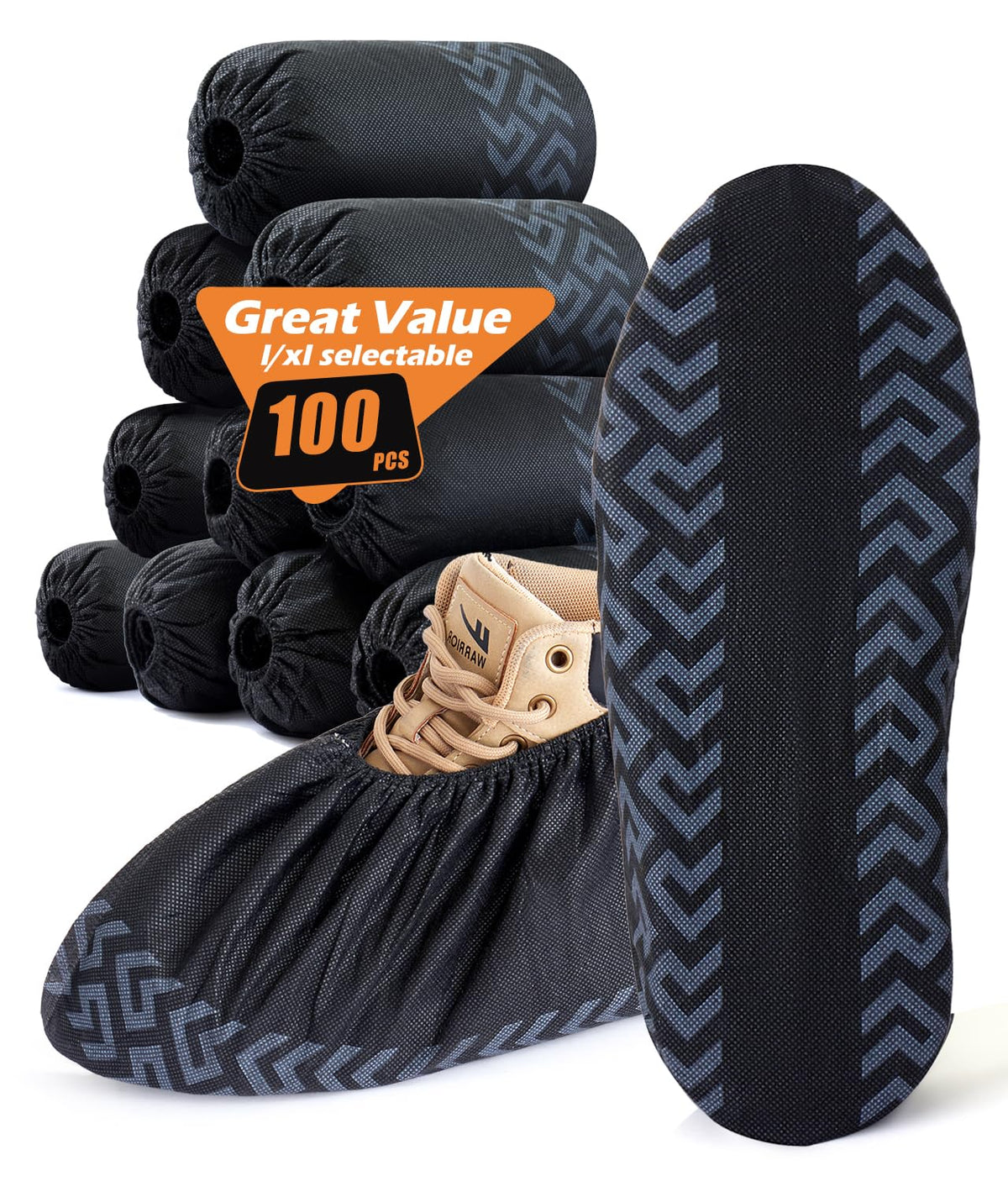 X-Large 100 Pcs Shoe Covers in black