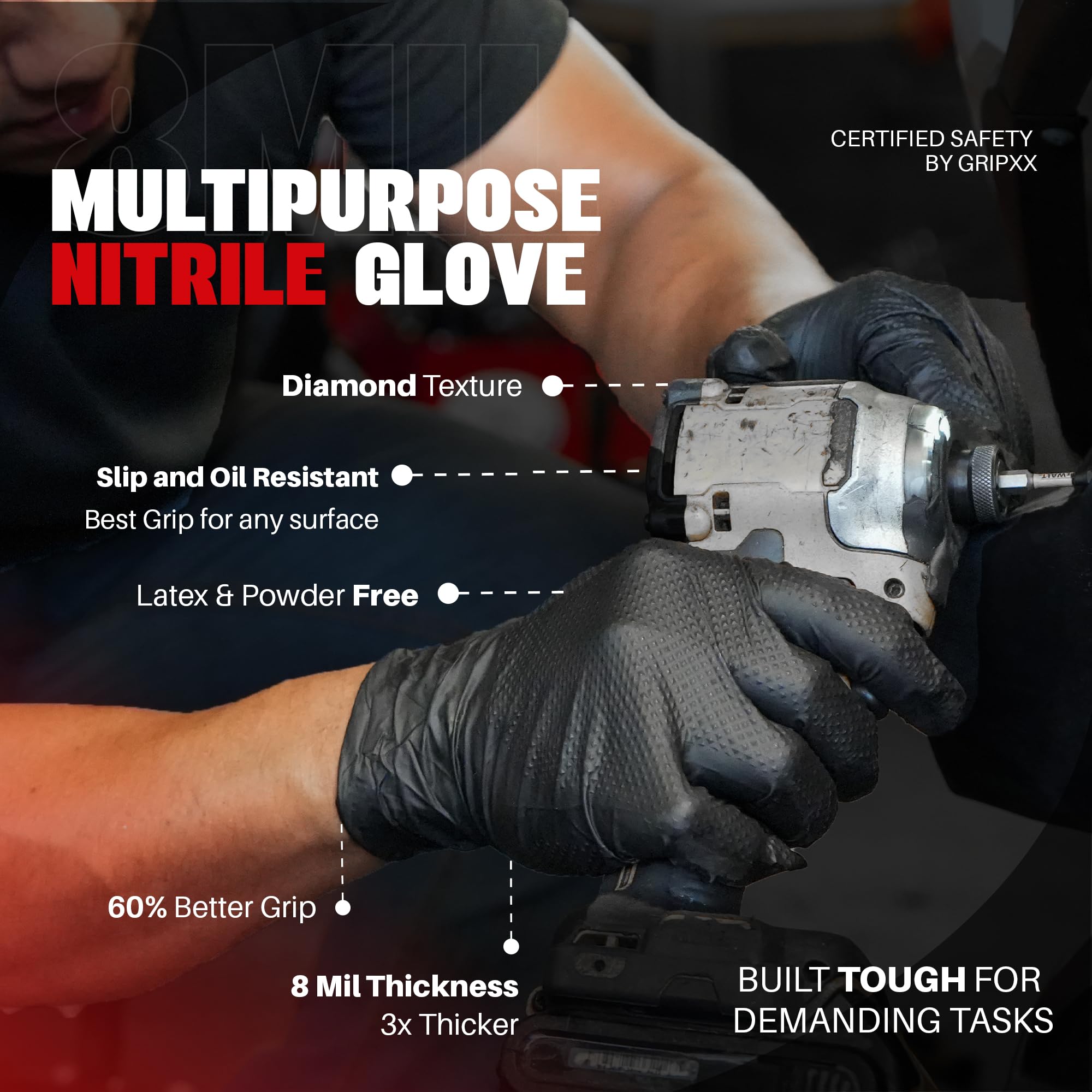 Box packaging GRIPXX Herkules Grip nitrile gloves 1000 count