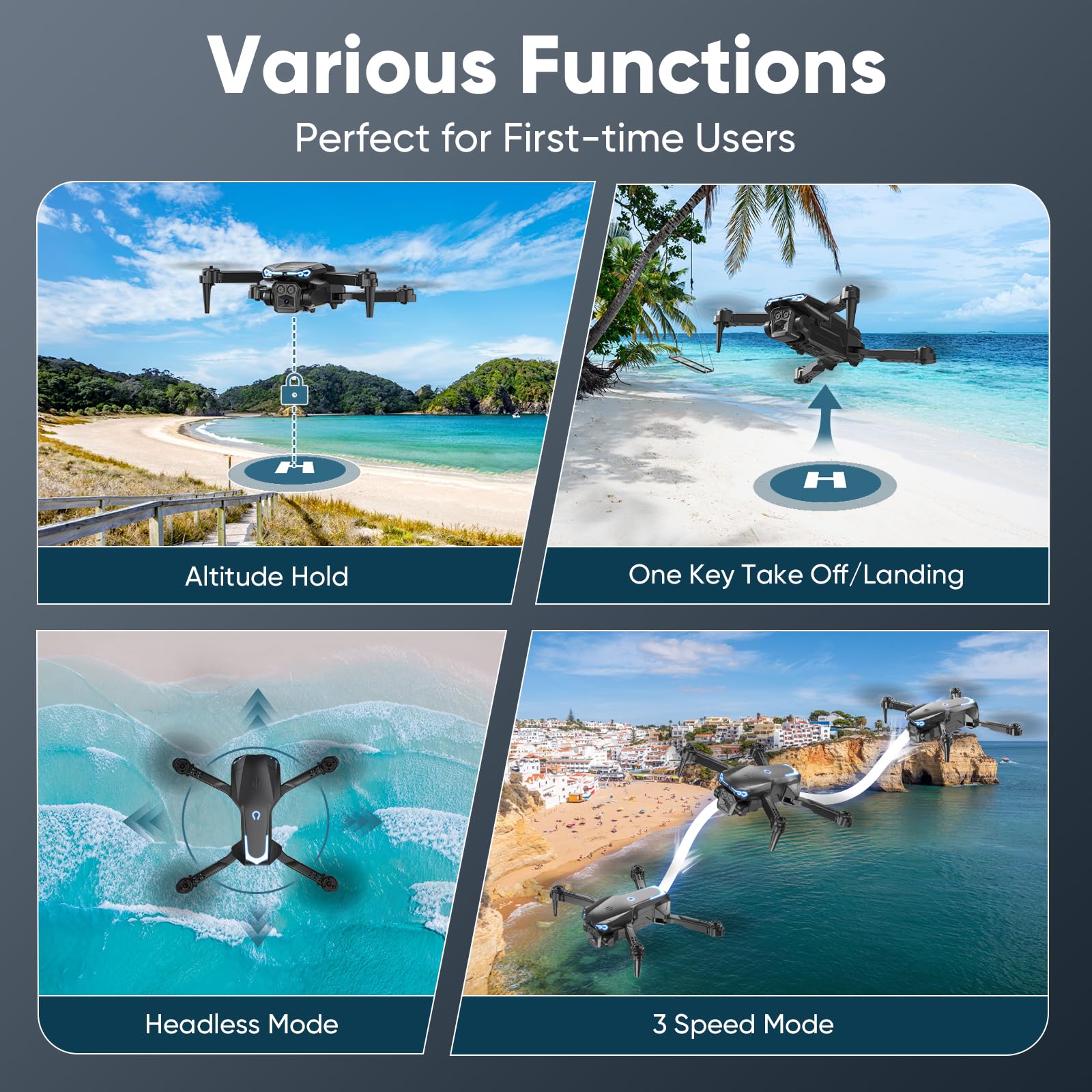 Drone with 2 batteries for up to 30 minutes flight