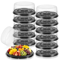 Xaajooio 12 pack plastic serving tray with lid black base trays and clear dome lids