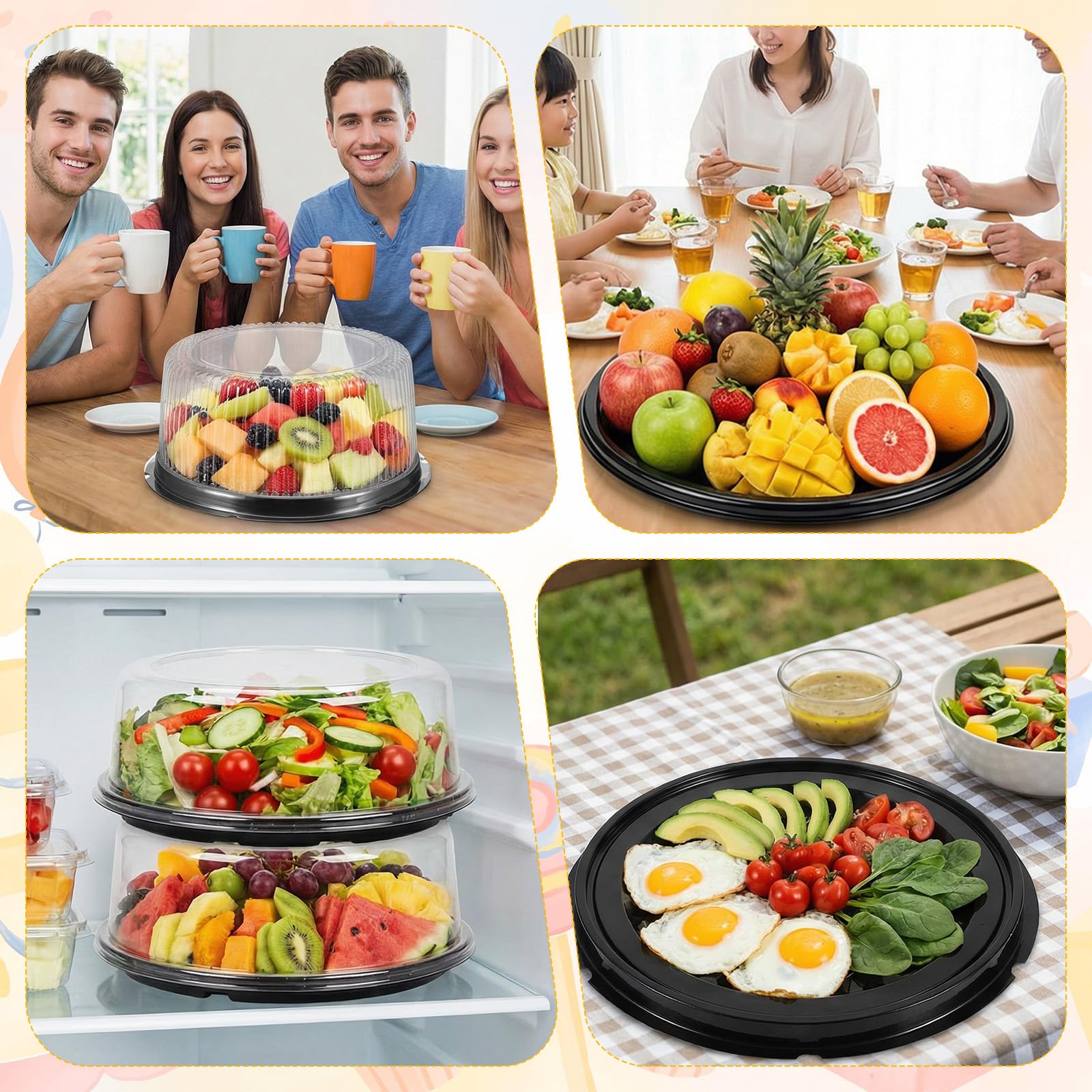 Round party platters for fruit cheese meats and vegetables with lids