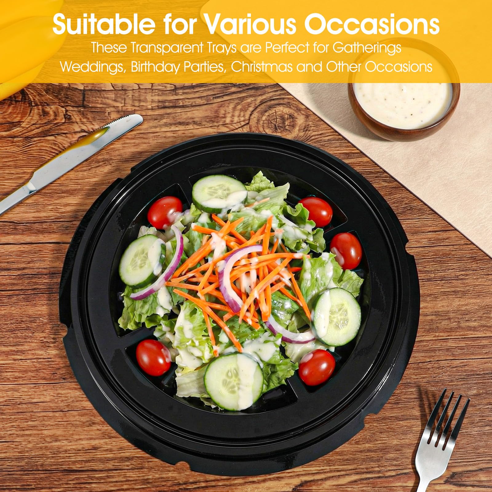 Stackable round trays with ultra-tight fluted lids