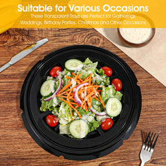 Stackable round trays with ultra-tight fluted lids