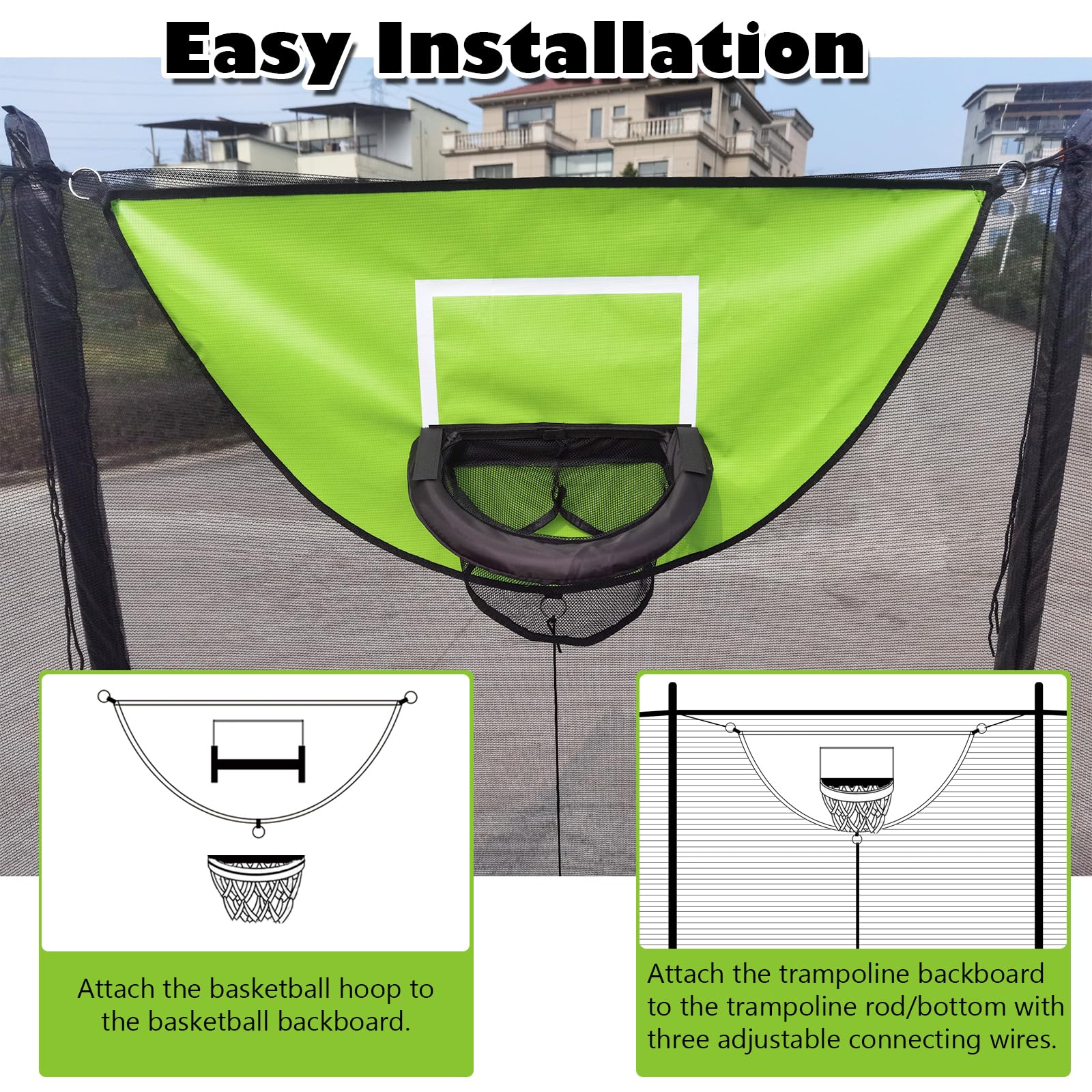 Green XATAMIO trampoline basketball hoop kit