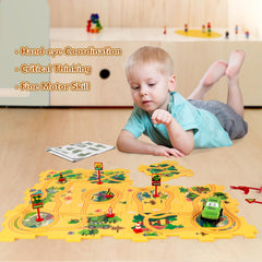 Green car included with puzzle track play set