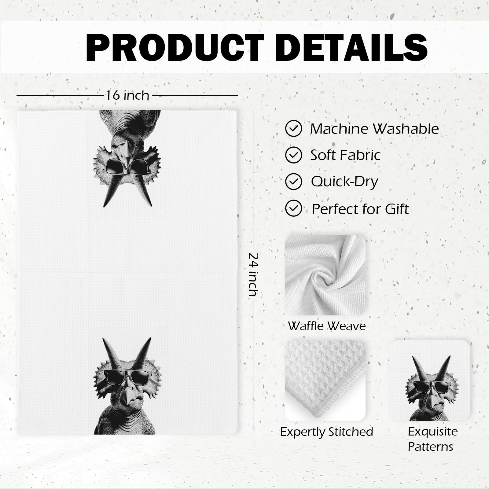 Two-piece dinosaur kitchen towels 16x24 inches