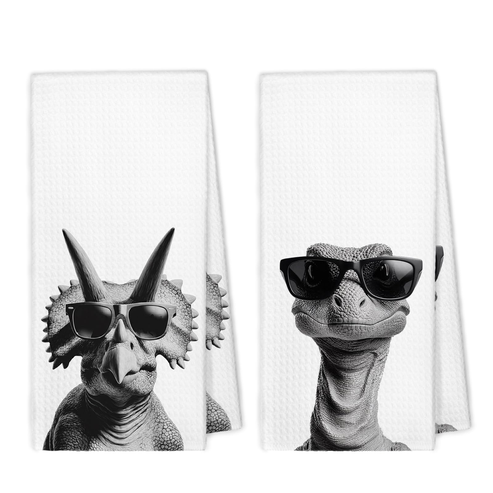 XBBMGG black and white dinosaur kitchen towels set of 2