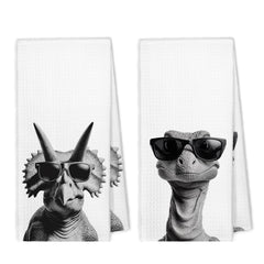 XBBMGG black and white dinosaur kitchen towels set of 2
