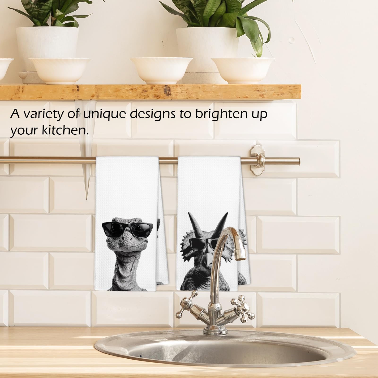 Dinosaur pattern kitchen towels 16x24 inches set of 2