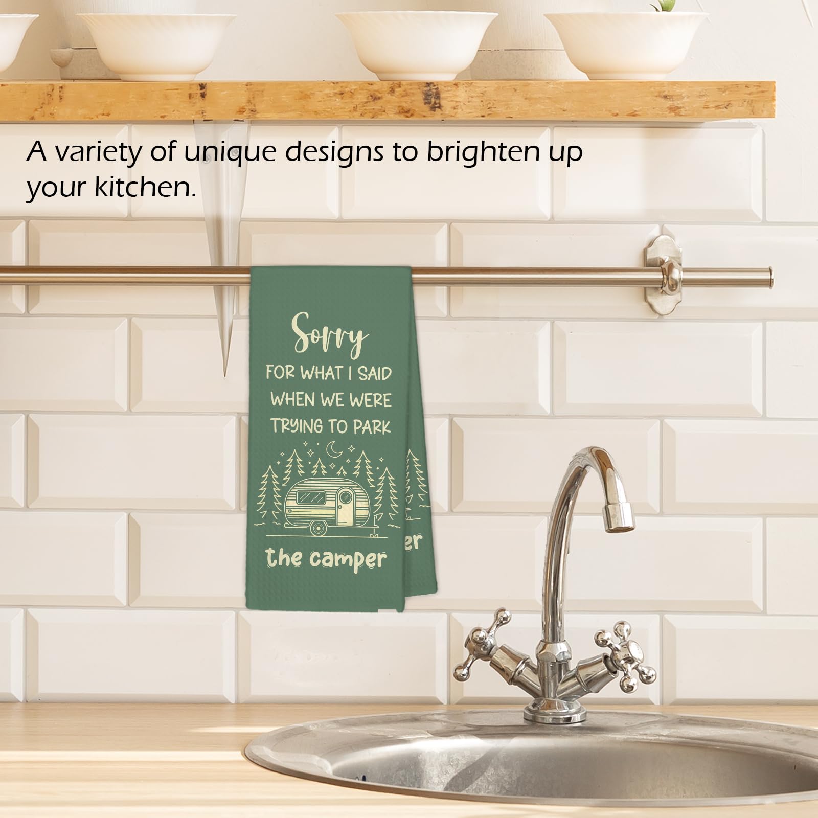 Decorative towels for kitchen and bathroom green camper