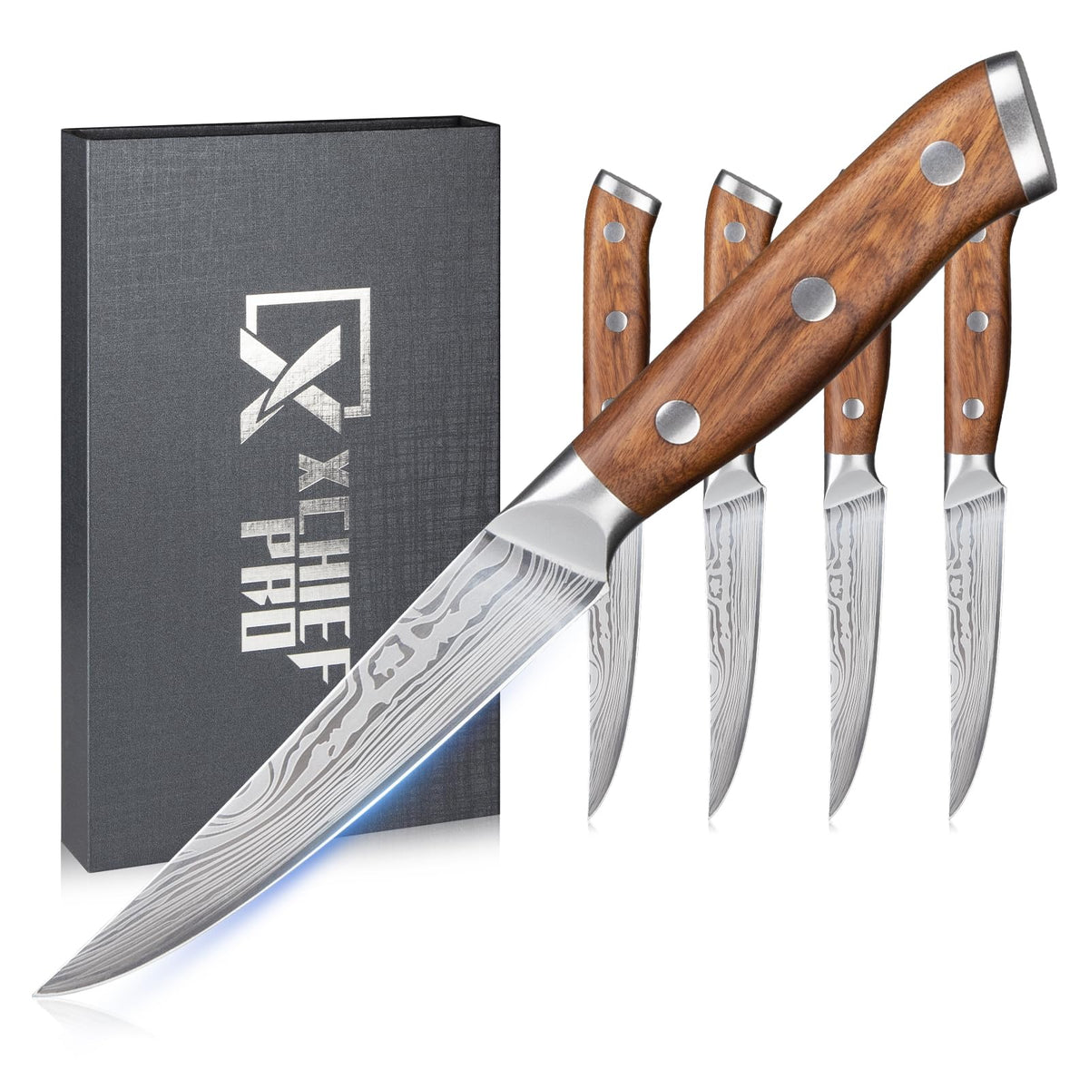 XCHIEF PRO steak knives set of 4 Damascus pattern