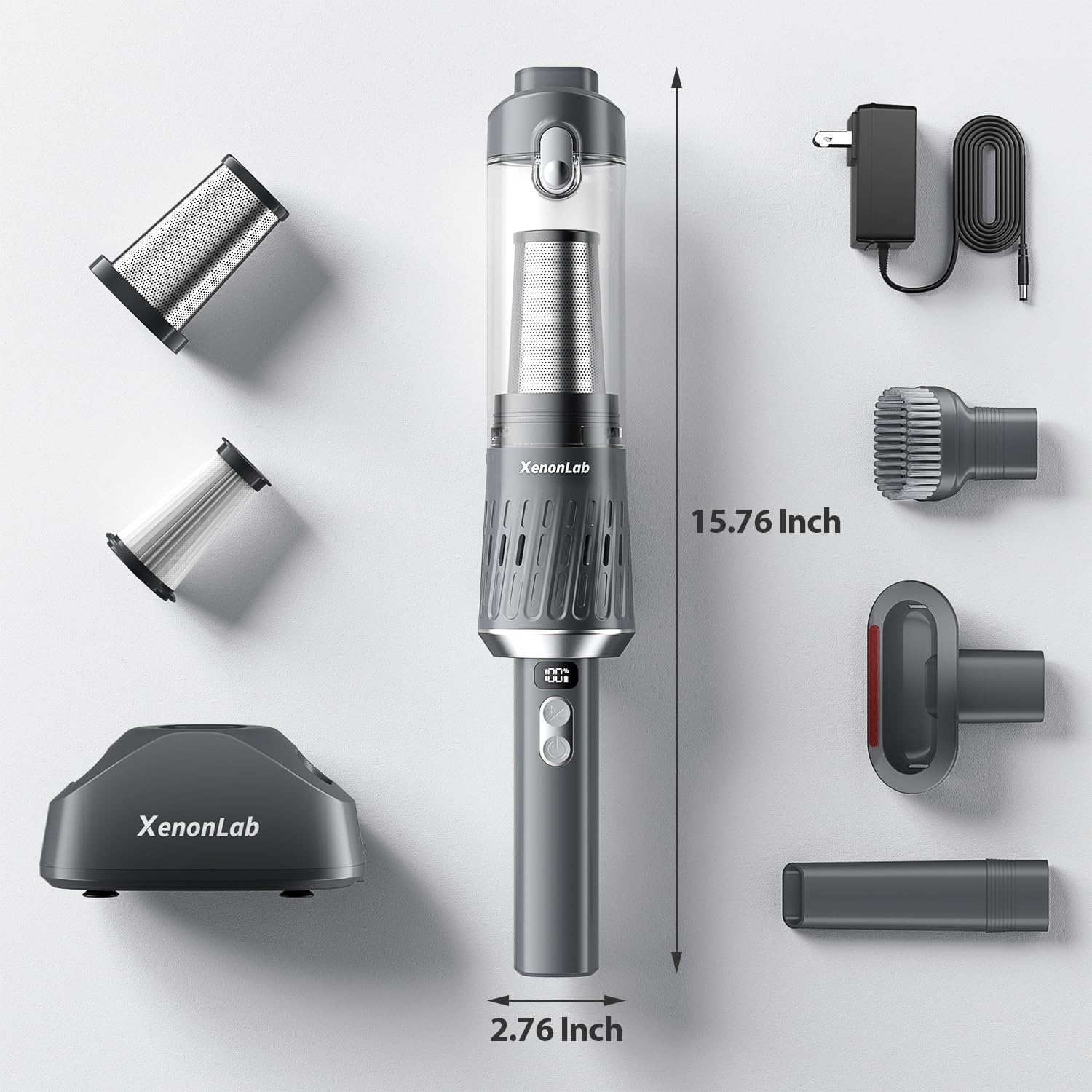 XenonLab Handheld Vacuum smart display and charging base