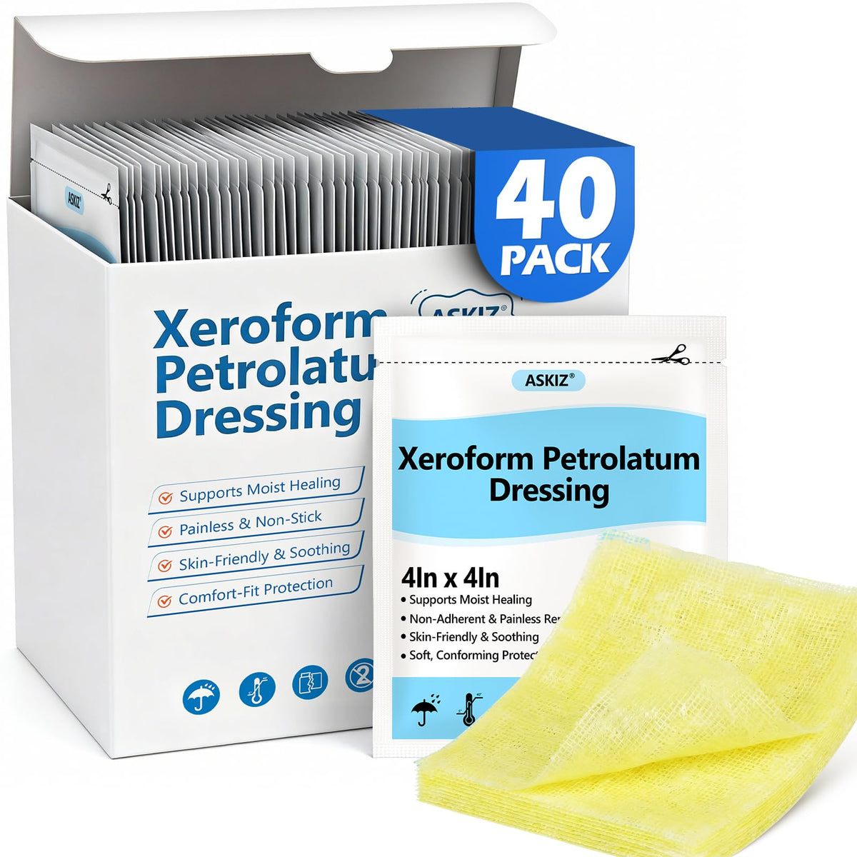 Xeroform petrolatum dressing patch 4x4 inch in a 40 pack box