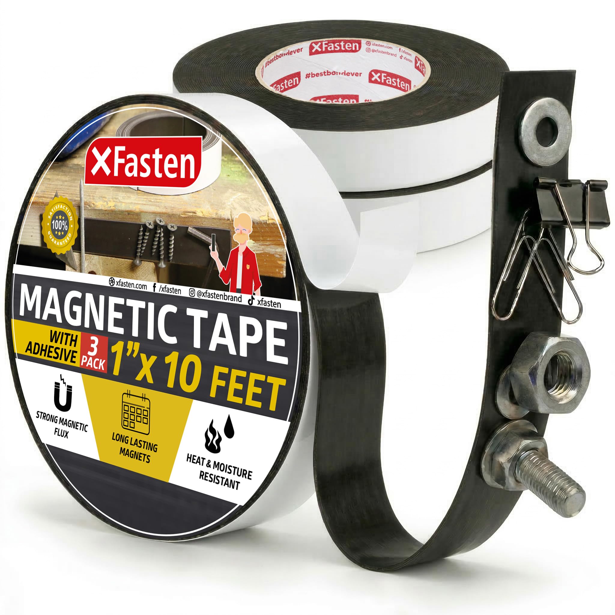 XFasten magnetic tape roll 1 inch wide and 10 feet long