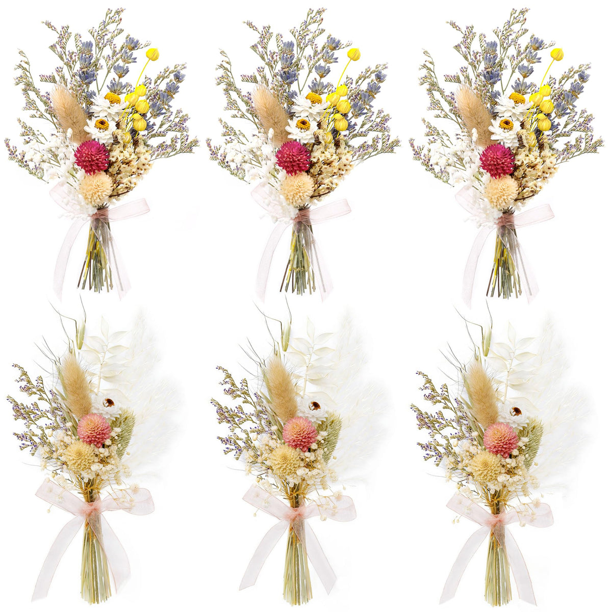 xin's convey Mini Dried Flower Bouquet Set of 6 pink mini bouquet close up