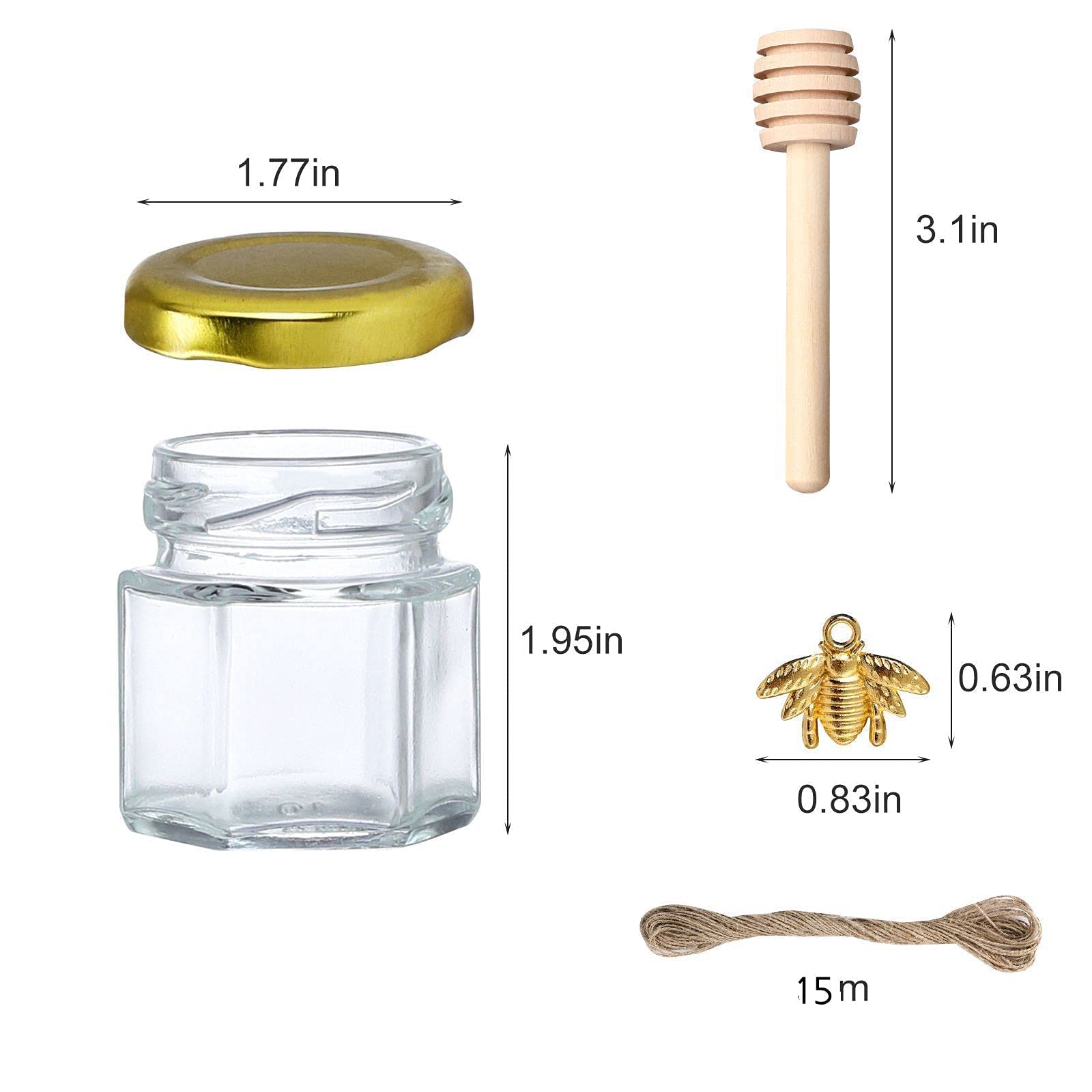 Set of 30 honey jars with lids for favors
