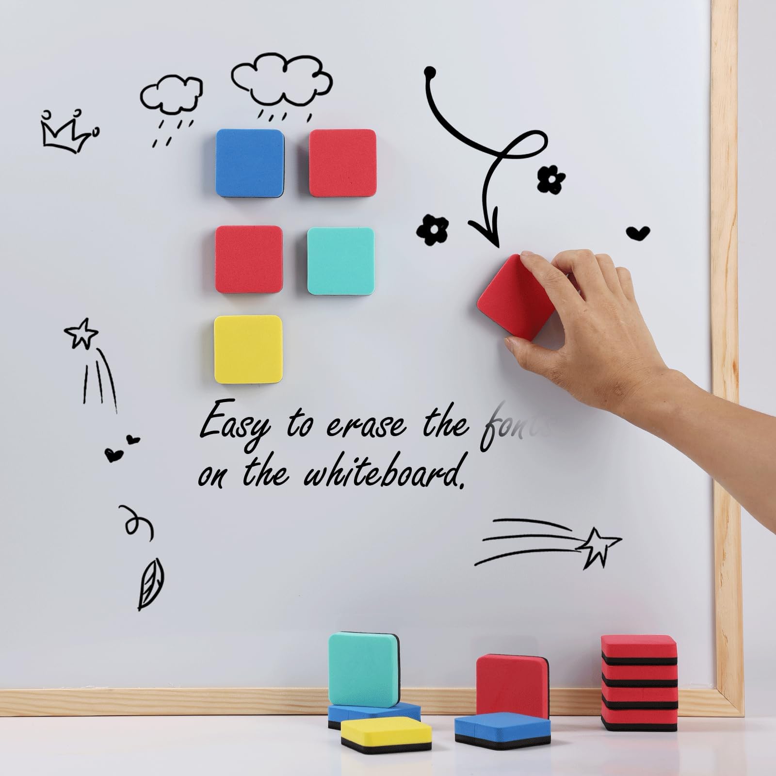 Four-color set of erasers for classroom and office use