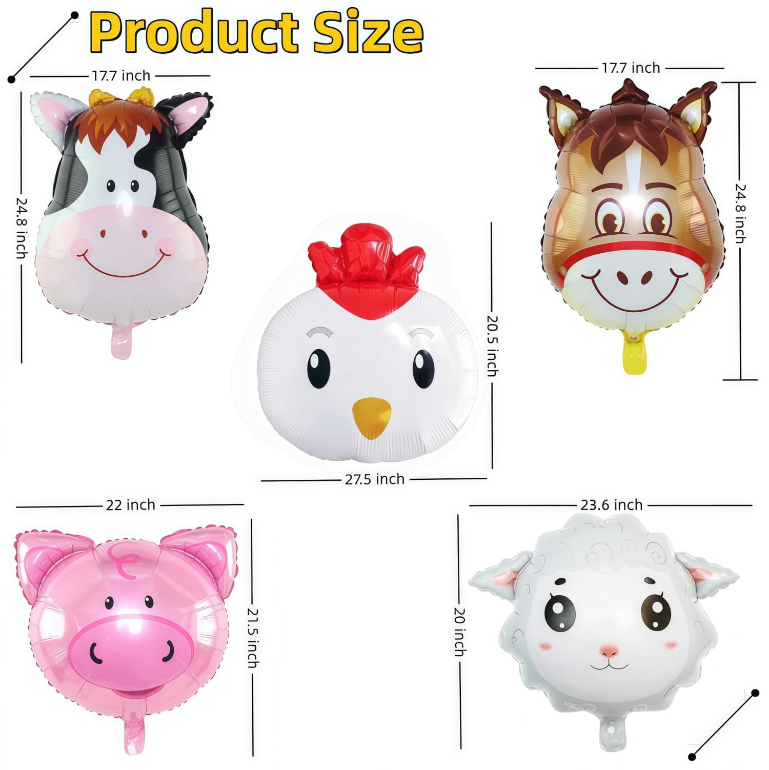 Farm animal foil balloons set for farm birthday party XLENGO