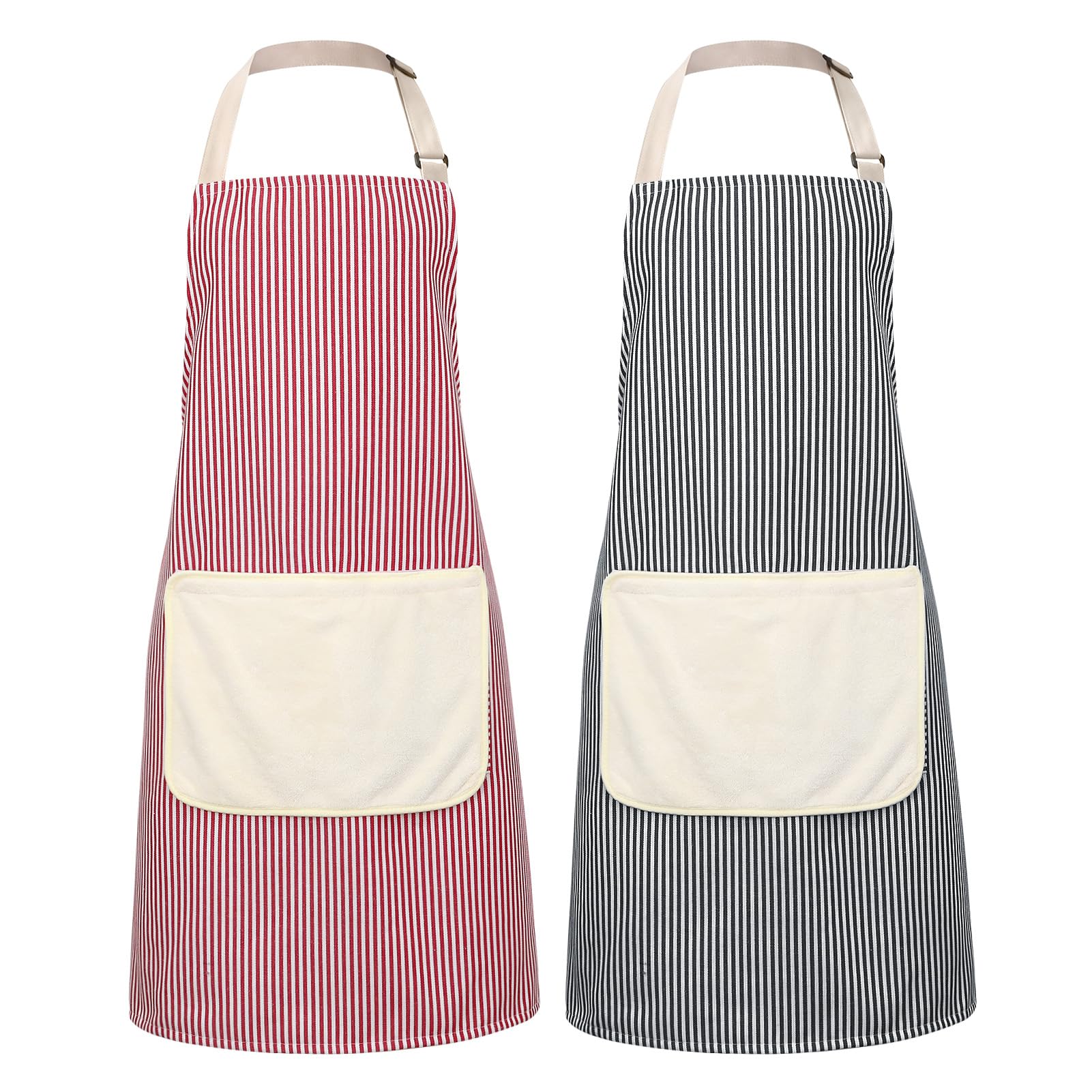XLSXEXCL striped kitchen apron with detachable hand wipe