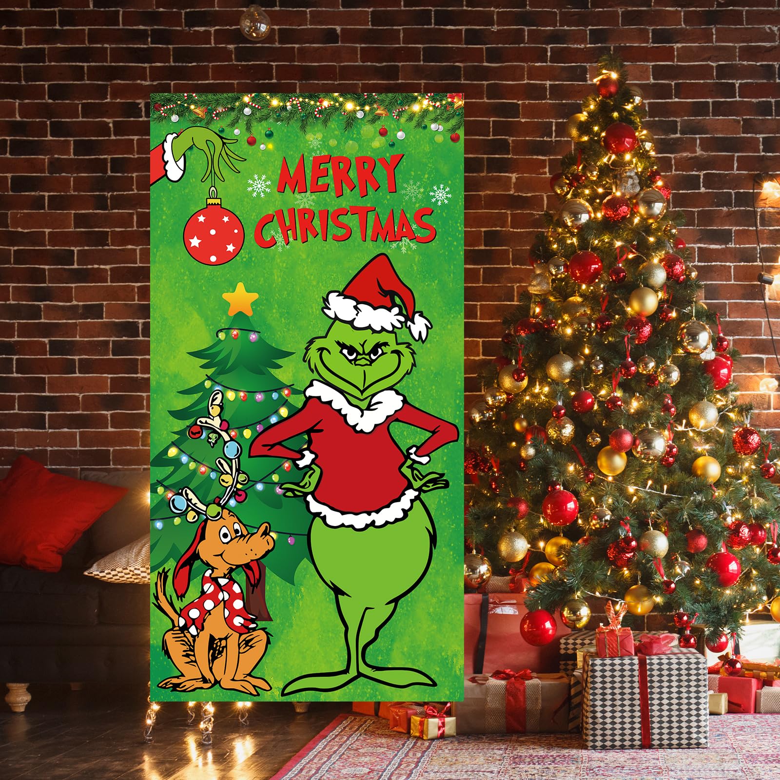 Xmas porch door sign welcome banner displayed on door